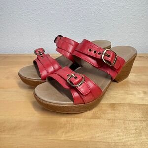 Dansko Red Leather Double Buckle Strap Wedge Platform Slide Sandals 37 US 7